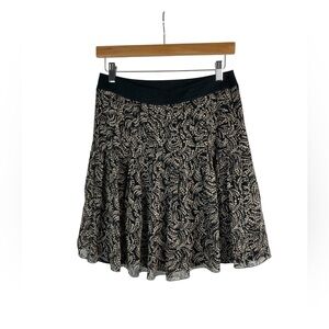 Nine West Women’s Silk Skirt Size 2 Black Beige Abstract Dot‎ Print Flare Lined